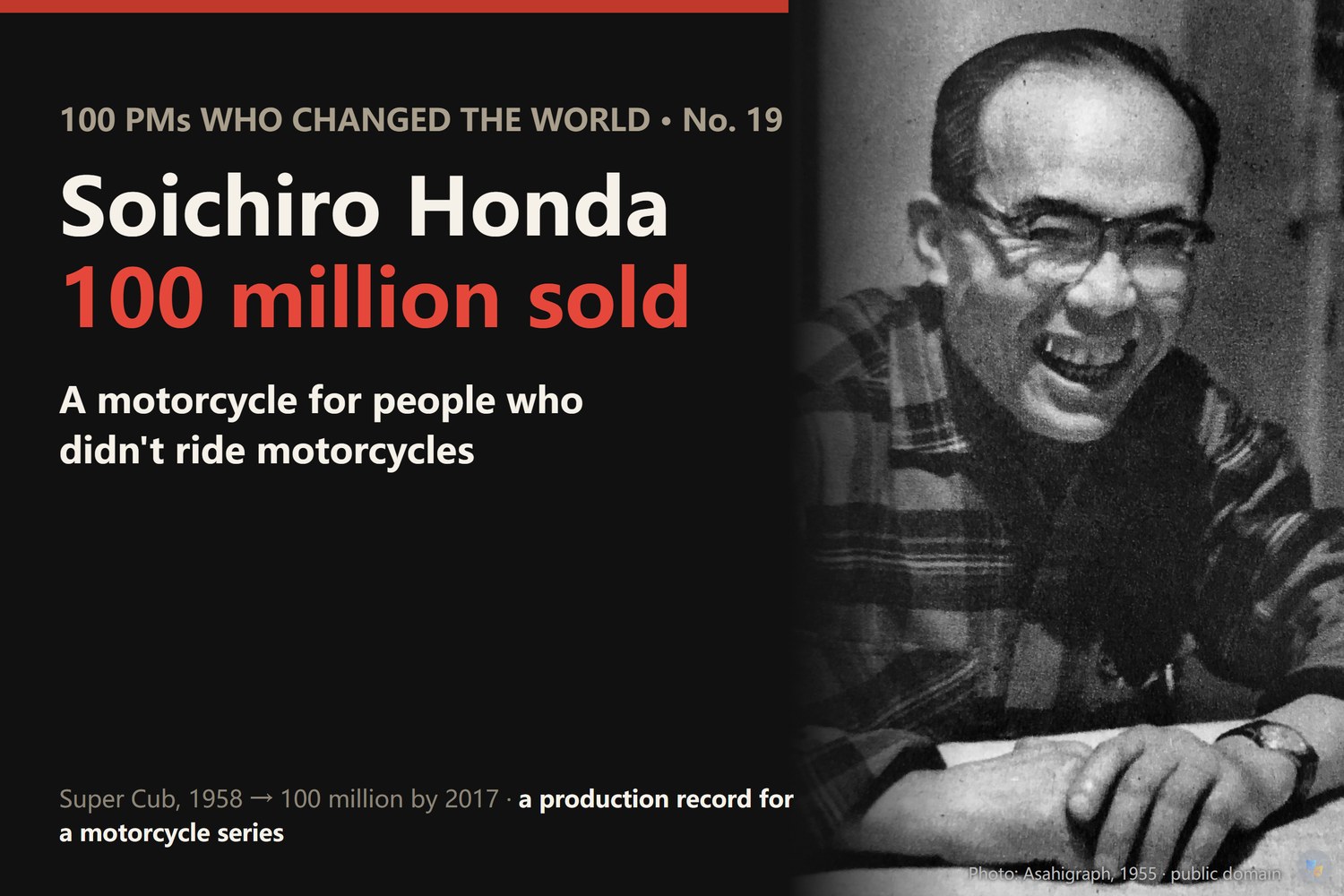 Soichiro Honda: a motorcycle for people who didn't ride motorcycles, 100 million times over